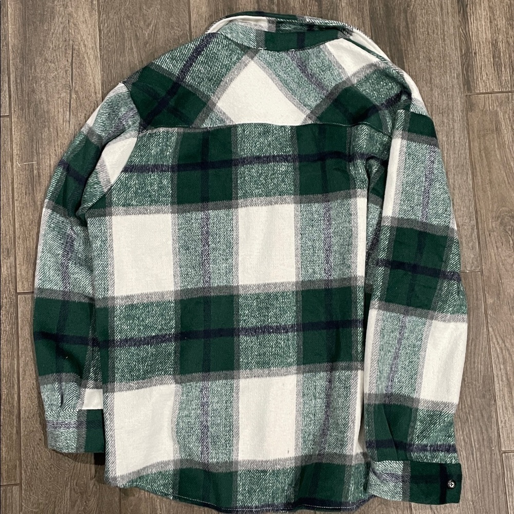 ADORA Green and White Soft Plaid Flannel Shacket